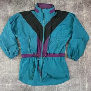 Women's Vintage 90's Reebok Mesh Lined Teal Color Block Windbreaker Jacket Sz M